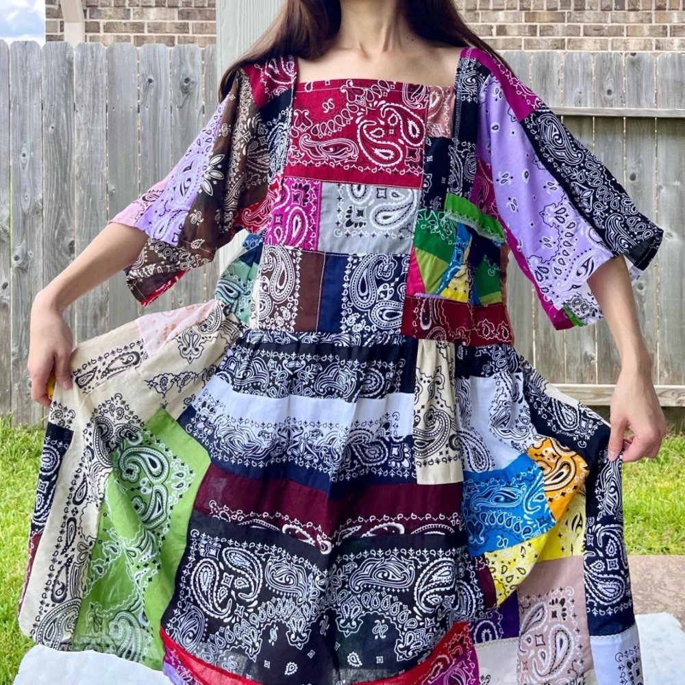 Handmade Rainbow Quilted Bandana Dress – SKU 08022